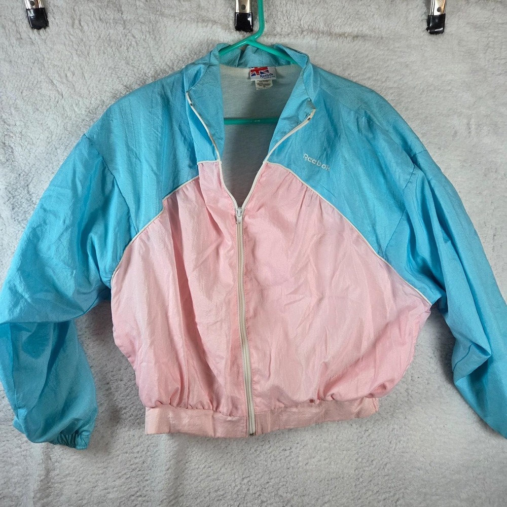 Reebok Jacket Unisex M Light Blue Pink Hooded Long‎ Sleeve Zippered Outerwear